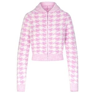 Skim Pink and White Houndstooth Cardigan